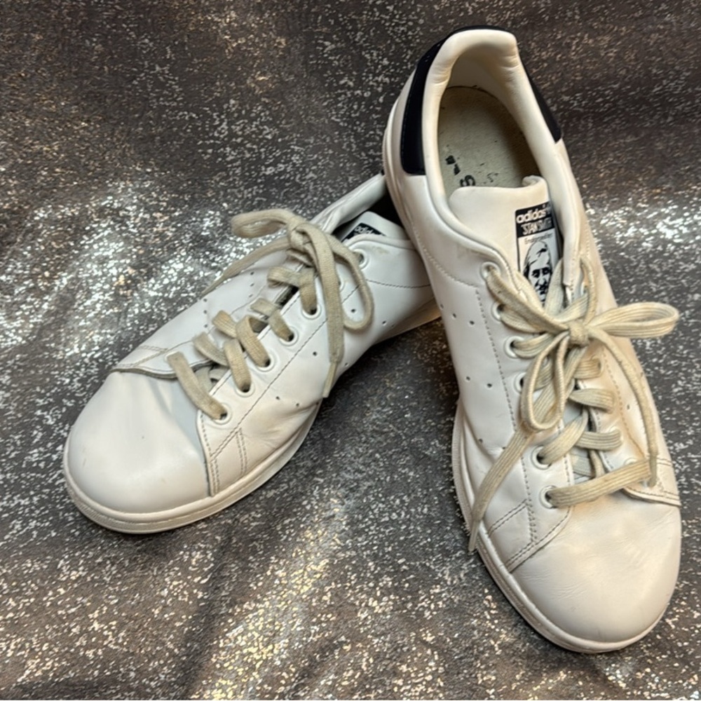 adidas Stan Smith Cream Leather Sneakers with Black Tongue Label